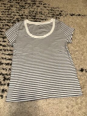 a new day Black and White Striped Crew Tee
